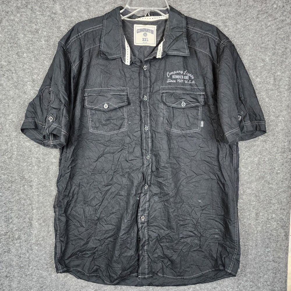 Company 81 Button Down Men XXL Black Contrast Stitch Short Sleeve Shirt